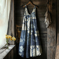 Comstylish Women's Vintage Floral Art Linen Vest Dress