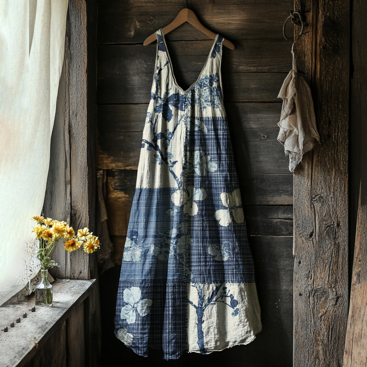 Women's Vintage Floral Art Linen Vest Dress artswardrobe