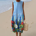Women's Independence Day Vintage Oil Painting Flowers Print Midi Dress artswardrobe