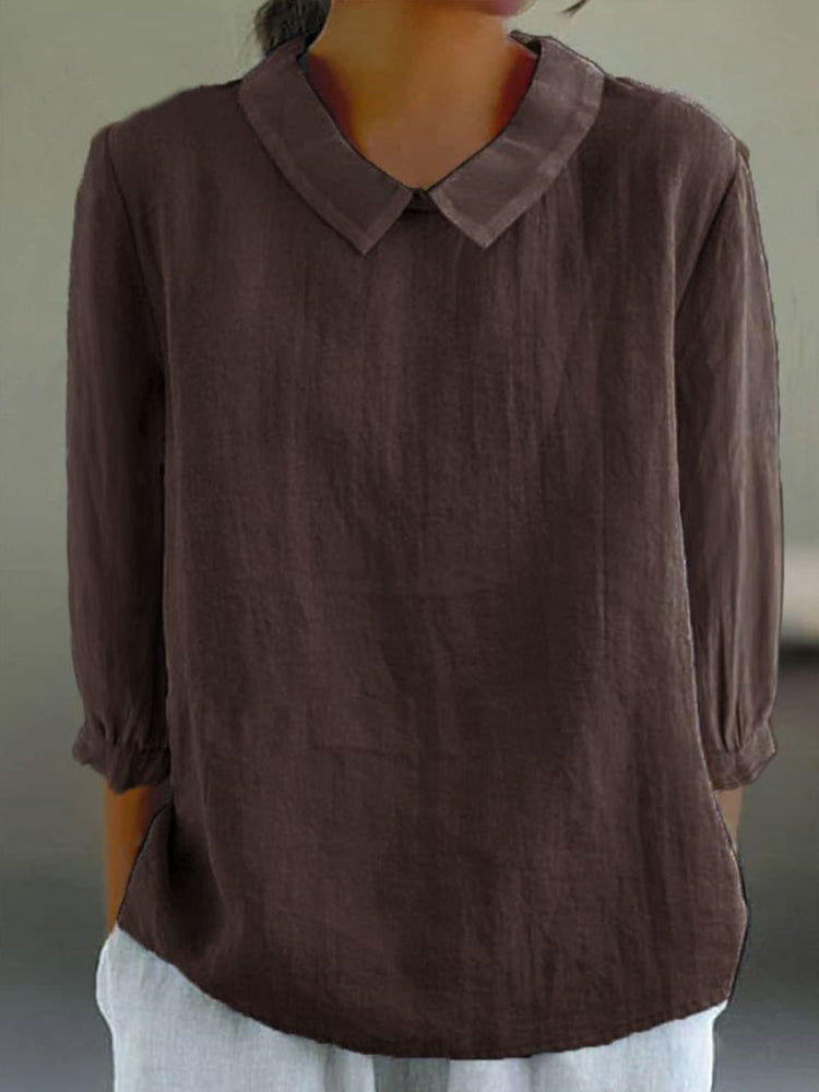 Comstylish Loose Lapel Seven Sleeve Linen Blend Cozy Shirt