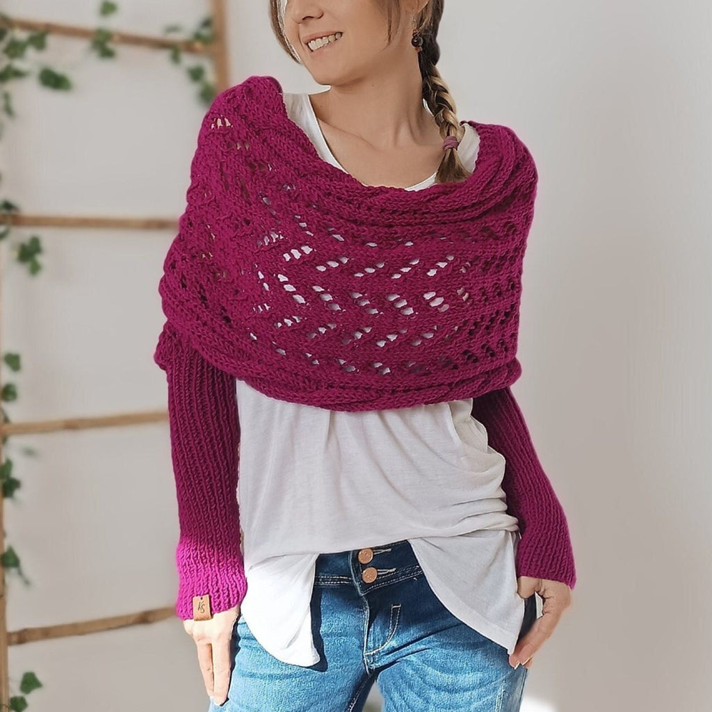 KS | Elegant knitted wrap sweater with openwork detail