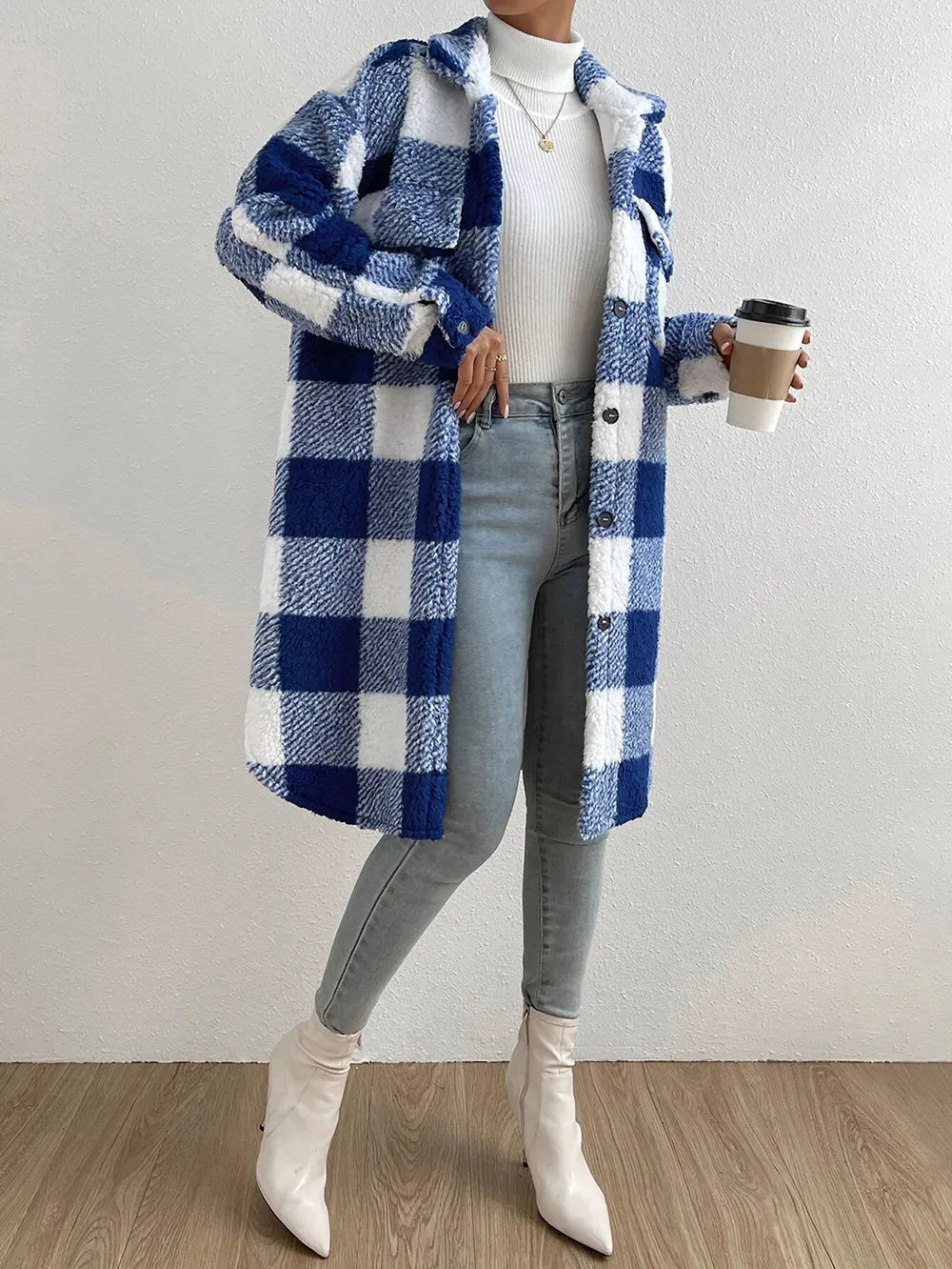 JO | Stylish plaid teddy coat