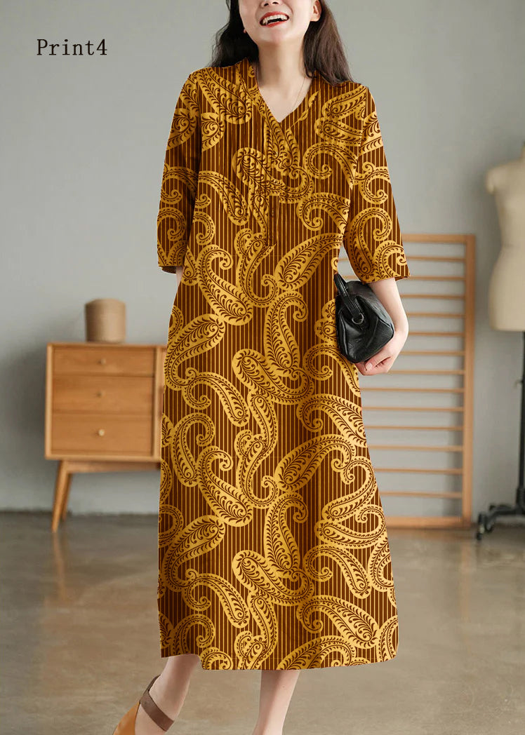 Light Green Loose Linen Long Dresses Button Half Sleeve