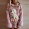 Comstylish Fuzzy Dog & Pink Pumpkins Cozy Knit Sweayer