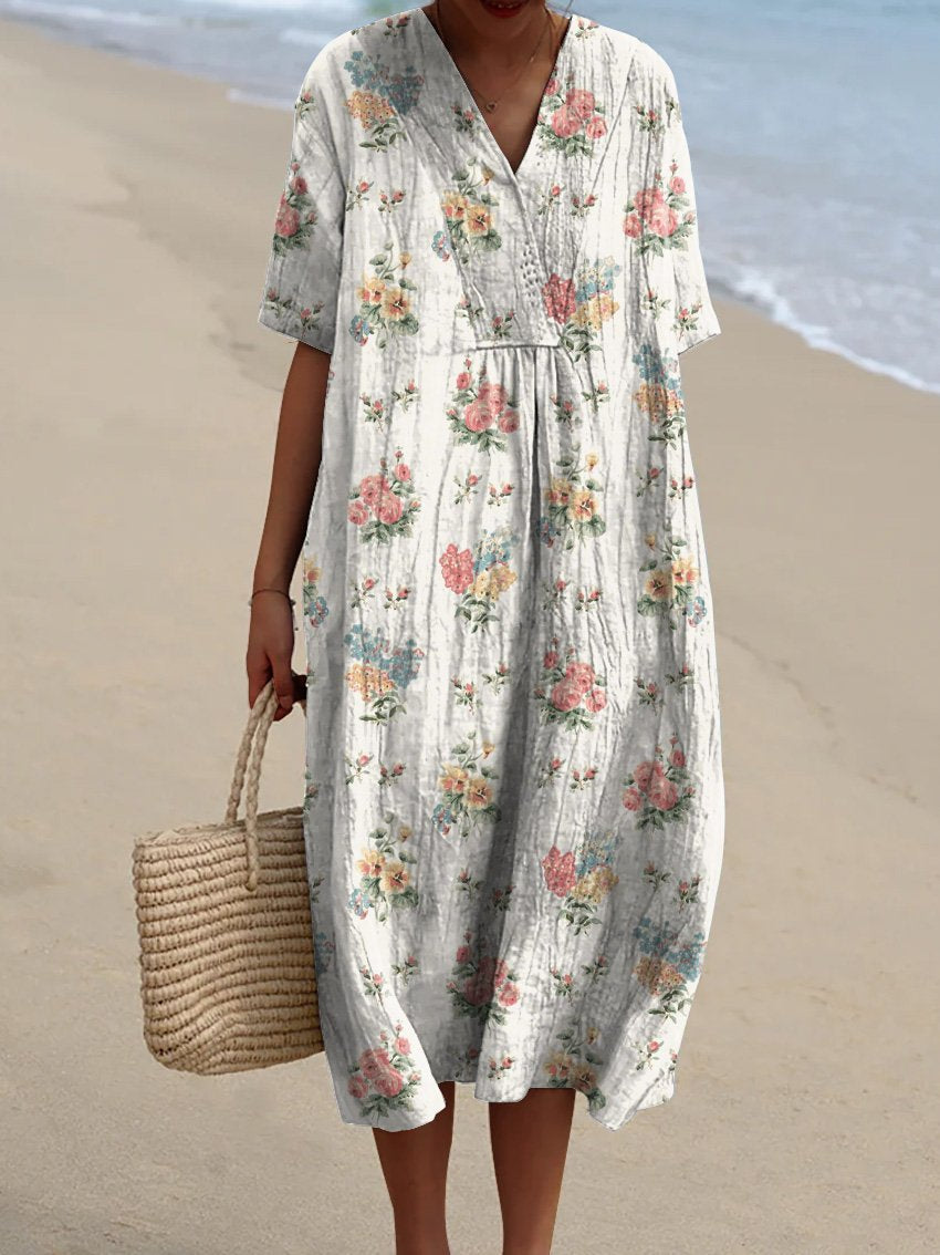 Sweet Ditsy Spring Floral Pattern Printed Women's Flowy Dress