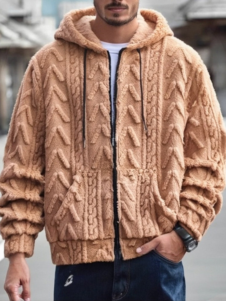 Men's Solid Color Warm Hooded Fleece Jacket artswardrobe
