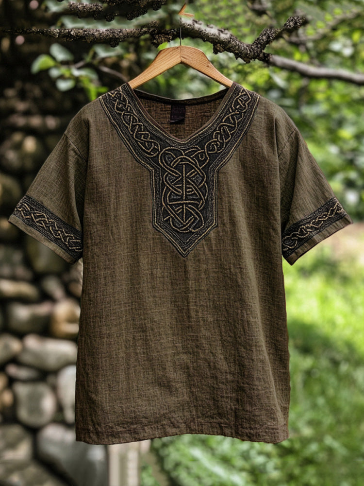 Men's Viking Celtic Knot Art Linen V-neck T Shirt artswardrobe