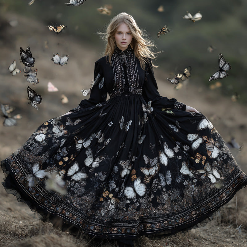 Comstylish Women's Vintage Classy Butterfly Wings Inspired Flowy Maxi Dress