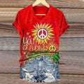 Women's Hippie Sunfloral Art Print V-neck Casual T-Shirt