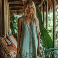 Retro Boho Tribal Art Embroidery Print Cotton And Linen V-neck Sleeveless Midi Dress artswardrobe