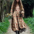 Vintage Boho Floral Art Linen Blend Maxi Dress artswardrobe