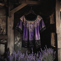 Bohemian Lavender Embroidery Gradient Patchwork Art Linen Short Sleeve T-shirt artswardrobe