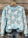 Lovely Snowmen & Snowflakes Fleece Embroidered Cozy Plush Sweatshirt