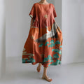 Comstylish Women Crane Floral Art Printed Casual Midi Dress