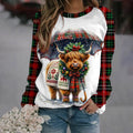 Comstylish Women's Christmas Highland Cow Print Sweatshirt