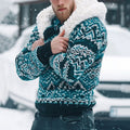 Men's Vintage Fairman Island Jacquard Warmth Pattern  Zip Up Collar Sweatshirt elevenforest