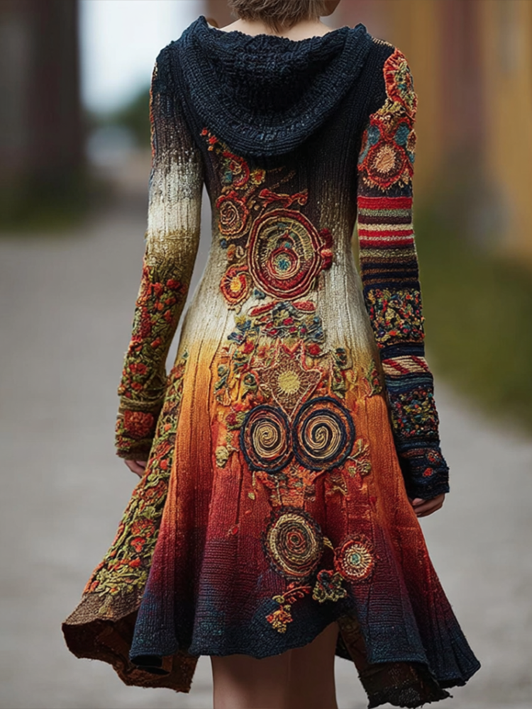 Comstylish Bohemian Style Autumn And Winter Warm Women's Hooded Knitted Sweater Coat