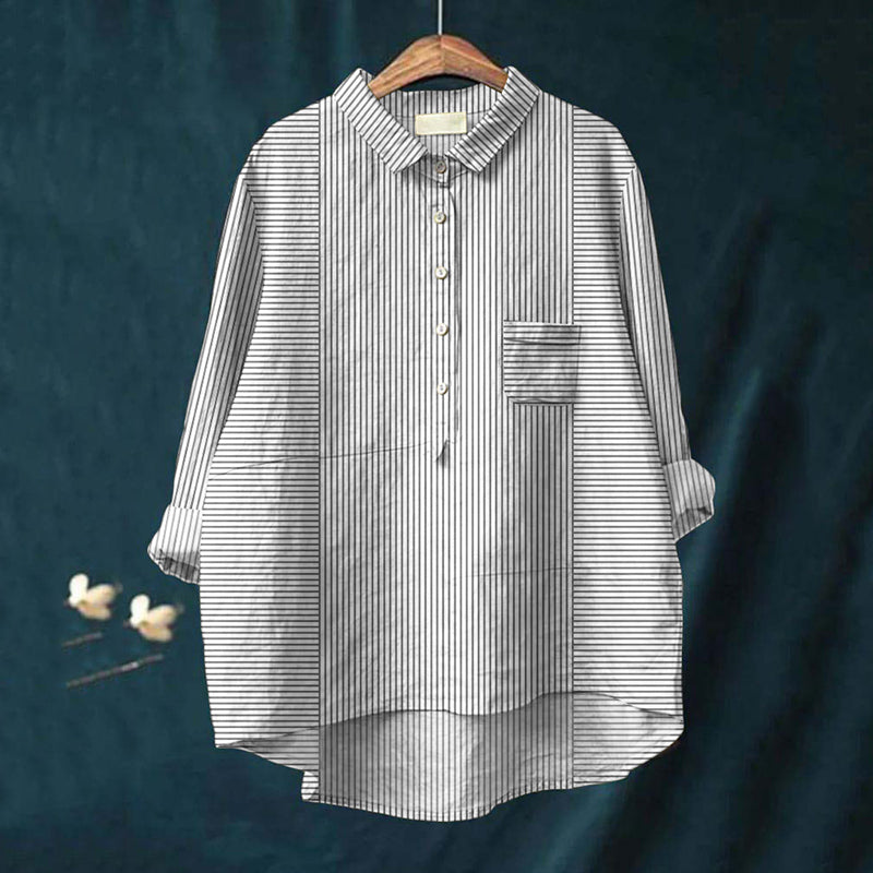 Comstylish Striped Printed Lapel Loose Shirt