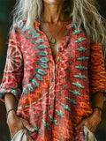 Women's Mandala Pattern Art Print Casual Cotton Linen Shirt