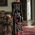 Comstylish Women's Classic Human Anatomy Red Rose Velvet Round Neck Maxi Dress