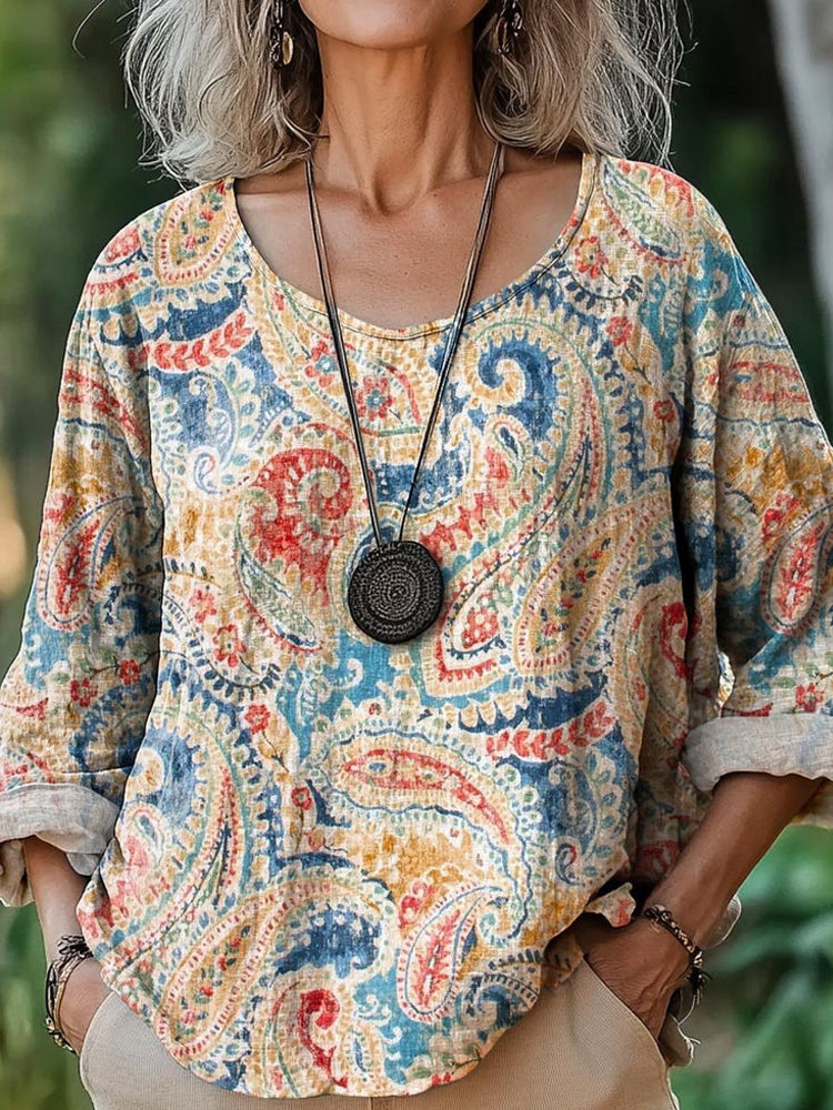 Vintage Floral Pattern Women's Linen Shirt artswardrobe