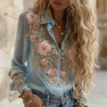 Women's Vintage Floral Embroidery Linen Shirt artswardrobe