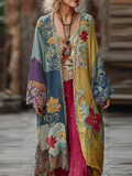Comstylish Bohemian Style Plant And Flower Embroidery Printed Women's Cotton And Linen Long Cardigan
