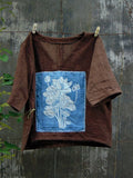 Lotus Flower Indigo Tie-dye Patchwork Art Linen Shirt artswardrobe