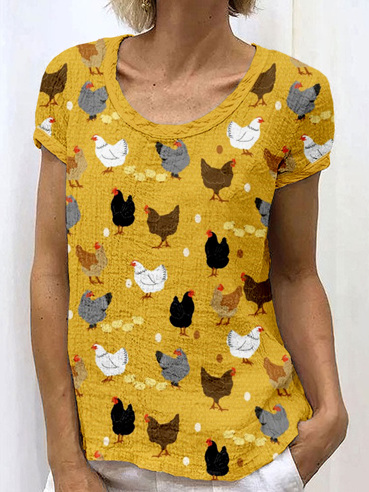 Comstylish Hens and Chicks Graphic Vintage Linen Blend Cozy Shirt