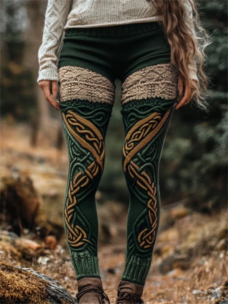 Irish Celtic Colorblock Mystical Cozy Knit Leggings elevenforest