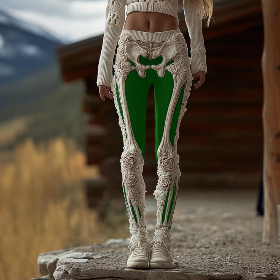 Comstylish Women's Anatomical Style Dark Halloween-themed Knitted Tight-fitting Leggings.