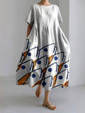 Vintage Fish Art Casual Crew Neck Midi Dress
