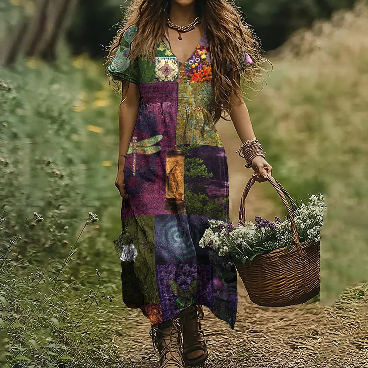 Vintage Floral Dragonfly Art Print Dress artswardrobe