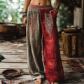 Vintage Bohemian Floral Ethnic Totem Art Printed Cotton Linen Wide Leg Pants artswardrobe