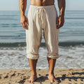 Men's Casual Striped Cotton And Linen Pocket Casual Pants artswardrobe