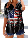 Women's Fireworks Flag Pattern Art Printed Cotton and Linen Casual Shi