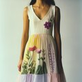Women's Vintage Flower Embroidery Art Print Cotton And Linen Sleeveless Dress artswardrobe