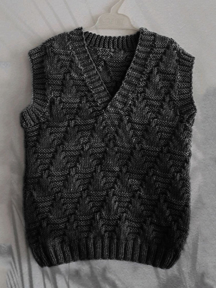 Men's Vintage Trees Jacquard Cozy Knit V Neck Vest elevenforest