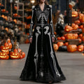Comstylish Women's Halloween Skeleton Velvet V Neck Maxi Dress