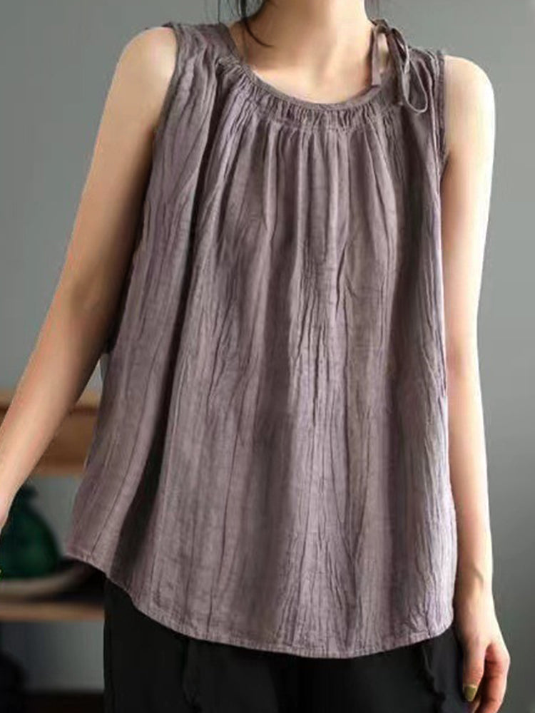 Comstylish Women's Simple Solid Color Linen Blended Tank Top