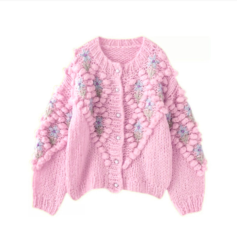 Women's Vintage Bohemian Floral Embroidery Art Aran Sweater Cardigan artswardrobe