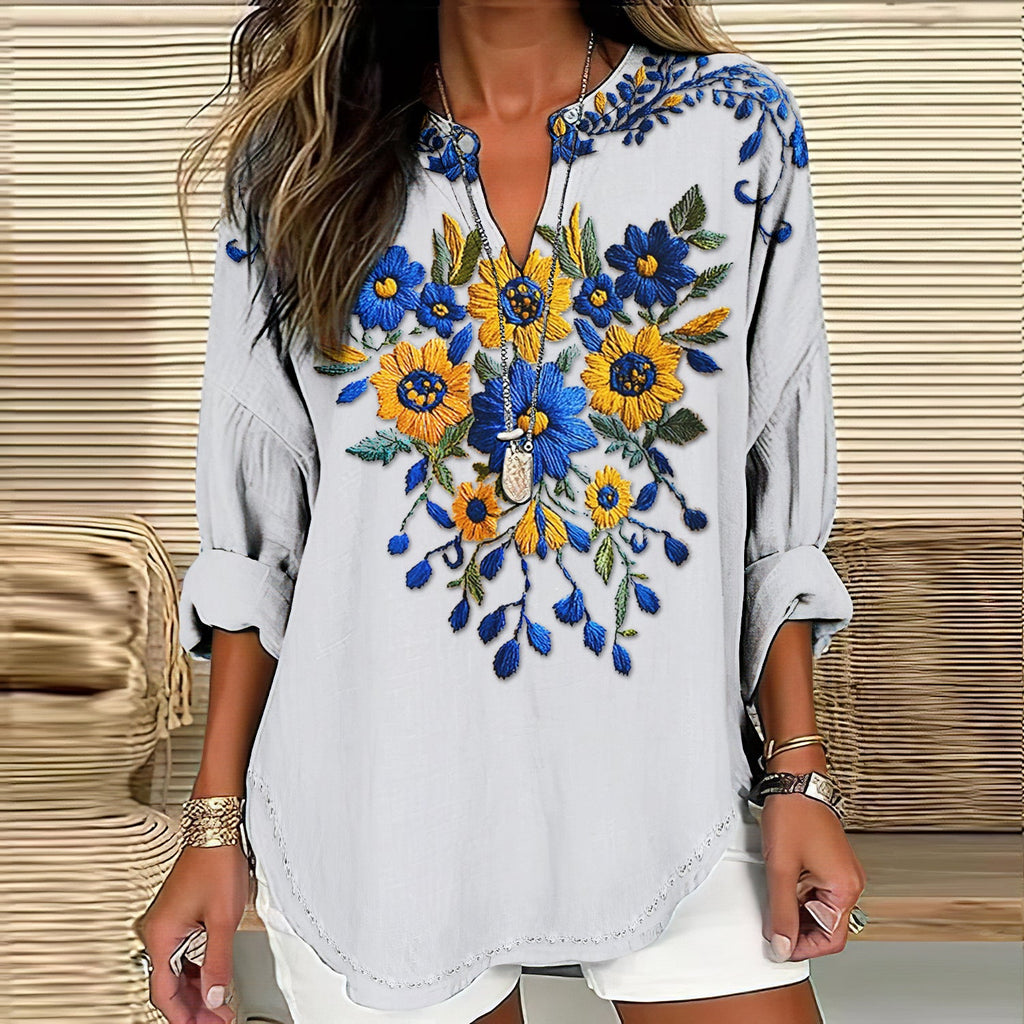 Comstylish Women's Sunflower Art Vintage Linen Blend Cozy Tunic