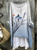 Comstylish Classy Orchid Gradient Japanese Art Linen Blend Tunic
