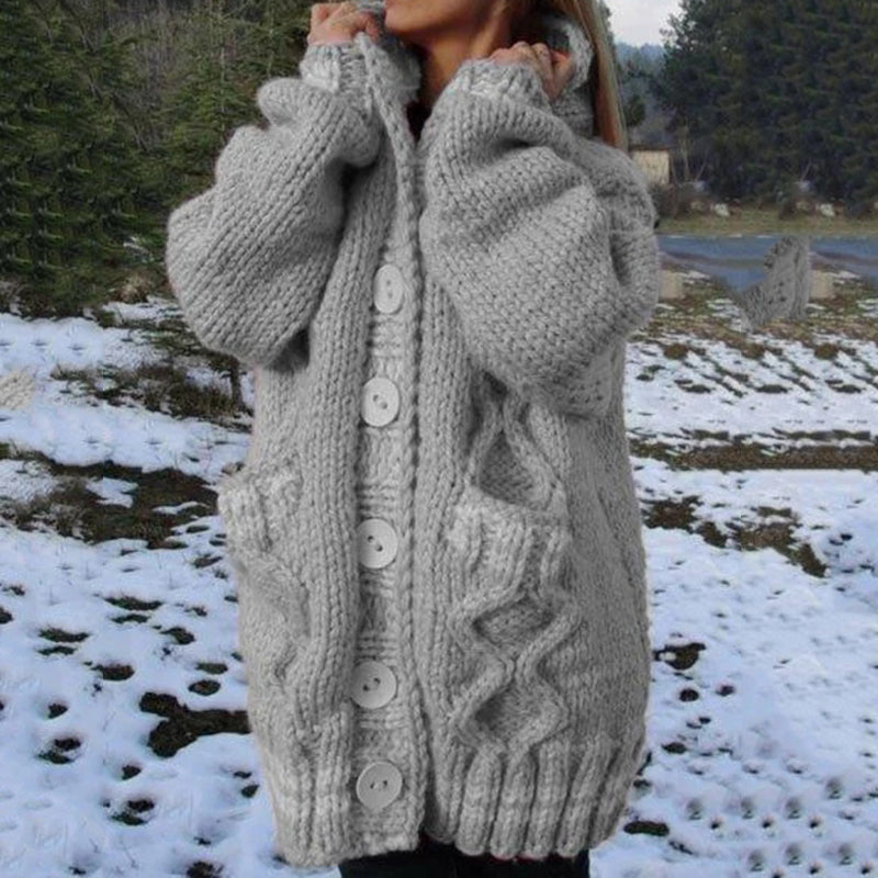 Women's Thick Woven Pattern Pocket Button Sweater Cardigan artswardrobe