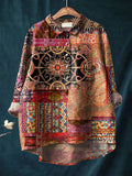 Women's Vintage Ethnic Pattern Art Print Casual Cotton And Linen Shirt