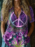 Women's Hippie Pattern Art Print Casual Short Sleeve Comfortable Cotto