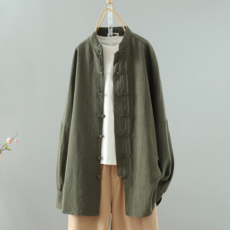Comstylish Women's Retro Button Up Cotton And Linen Shirt