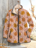 Cartoon Maple Leave Repeat Pattern Printed Women's Casual Quilted Cardigan
