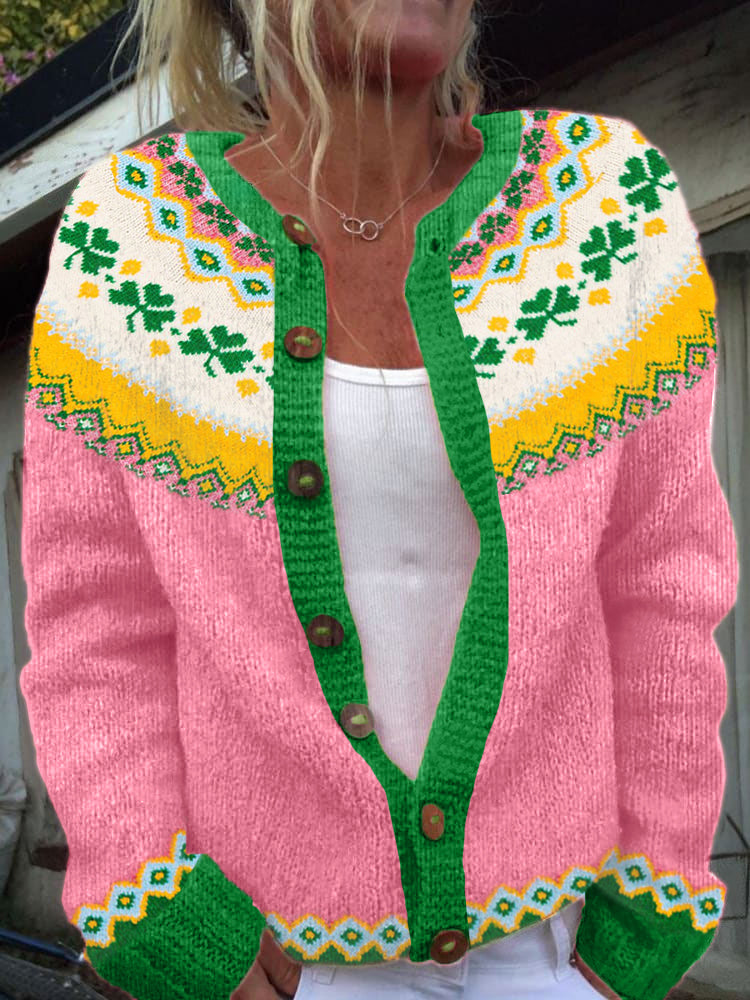 Shamrock Pattern Cozy Fair Isle Knit Cardigan elevenforest