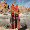 Women's Vintage Cat Floral Art Linen Tank Dress artswardrobe